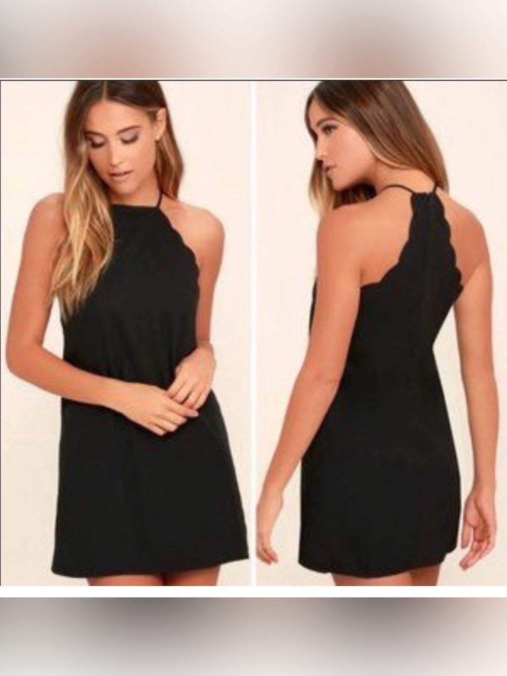 Lulu's Black Halter Scallop-Edge Mini Dress